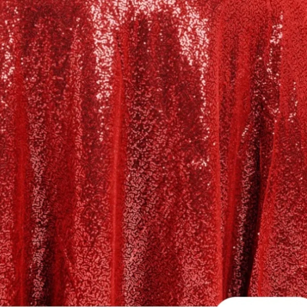 Elegant Red Sequin 120” Round Tablecloth Seamless Glittering‎ Table Cover